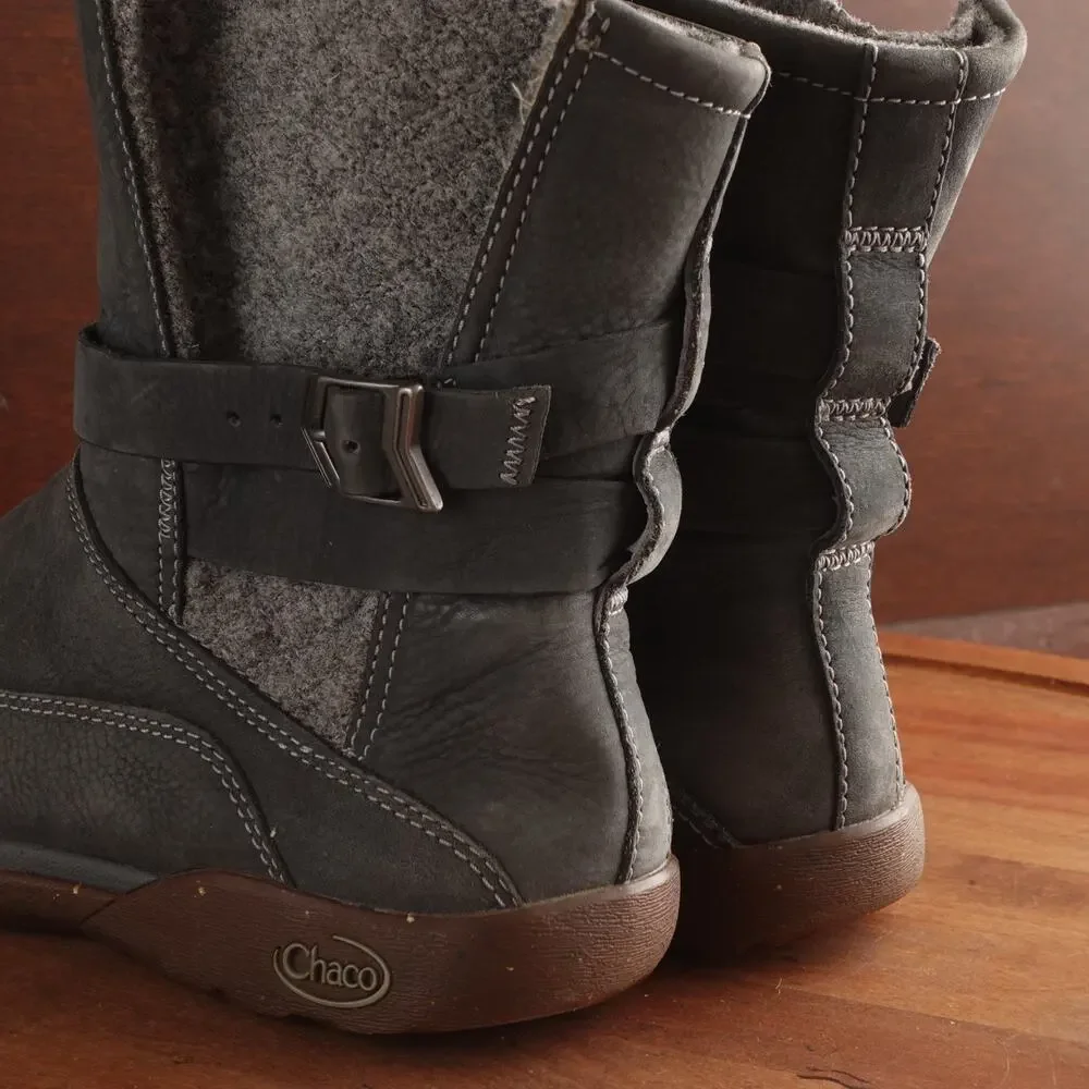 Chaco‎ Boots WMS SZ 7 Gray Hopi Leather Pull On Waterproof Outdoor Casual Winter